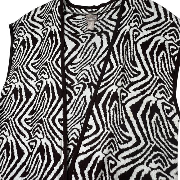 Chico's Open Front Cardigan Sweater Vest L Size 3 Lightweight Zebra Print Mature - Picture 5 of 10